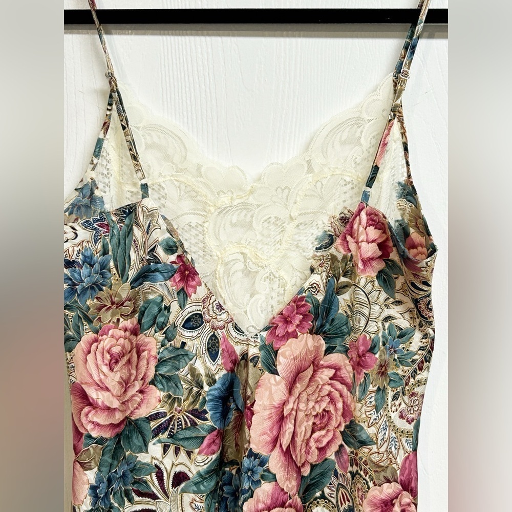 Vintage 90s Victoria's Secret Gold Label Satin Slip Dress Floral Pink Medium - Picture 5 of 7
